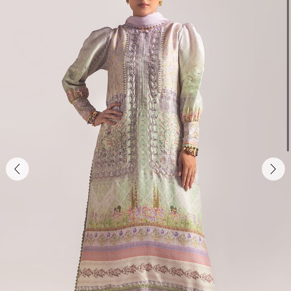 Ansab Jhangir Green and Pink Long Sleeve Mock Neck Gown